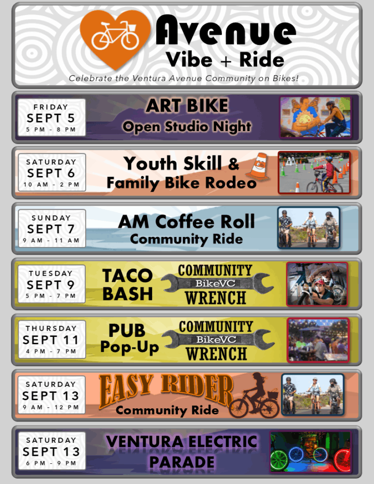 Avenue Vibe + Ride Week Ventura event schedule with all rides, workshops, and community activities