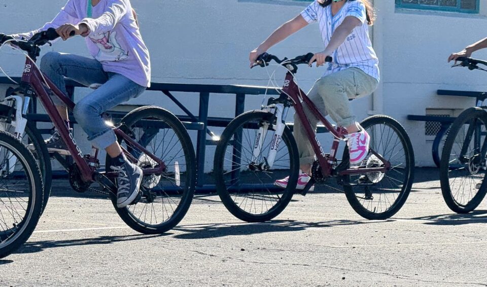 Students during after school bike education program riding bikes in Oxnard